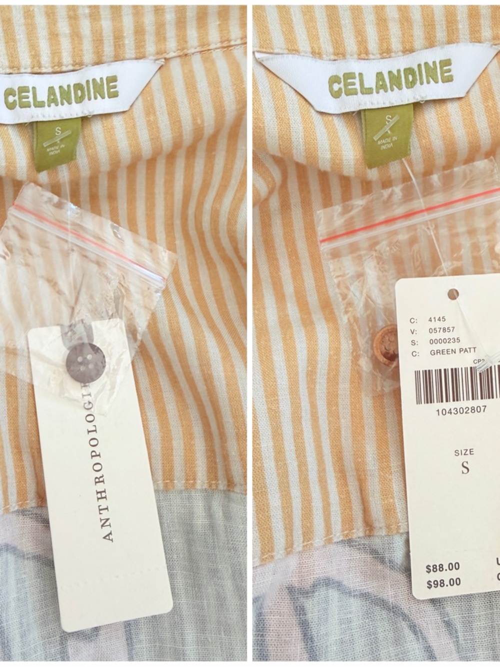 π΄ Anthropologie Celandine Short-Sleeve Linen-Blend Buttondown Shirt Small S - Picture 12 of 12